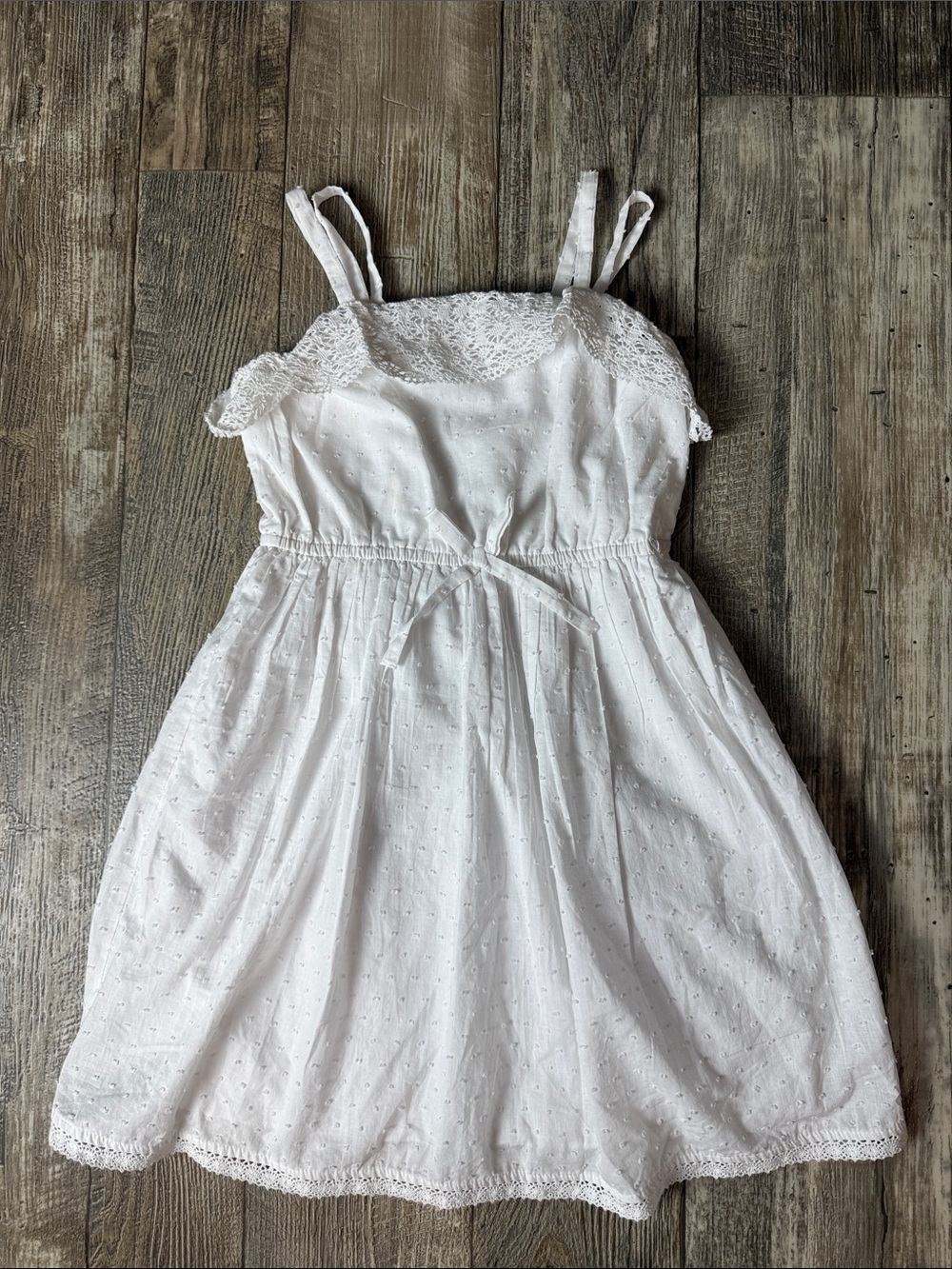 🌟Bloome Girls' 🌟White Eyelet Lace-Trim Sundress, 12